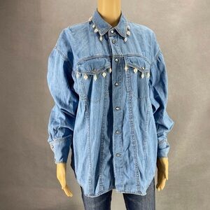 Vintage denim Blouse Shirt Liz Wear Women’s Pearl Blue Size L/XL